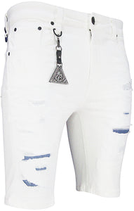 Men's White Fire Denim Shorts PS2020S-103